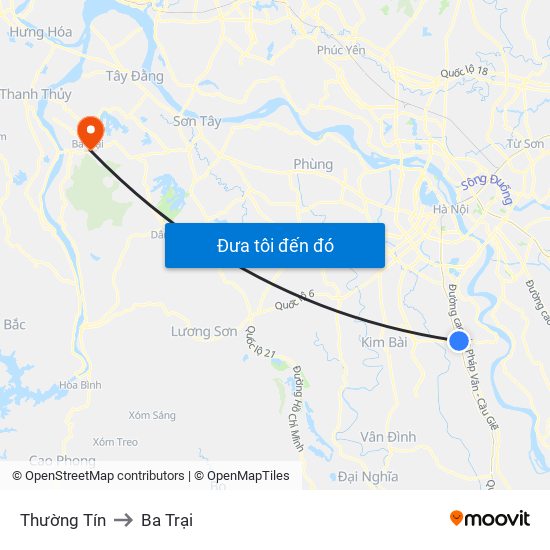 Thường Tín to Ba Trại map