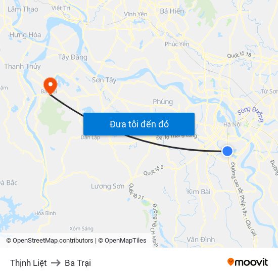 Thịnh Liệt to Ba Trại map