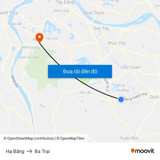 Hạ Bằng to Ba Trại map