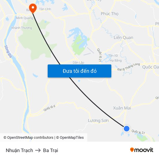 Nhuận Trạch to Ba Trại map