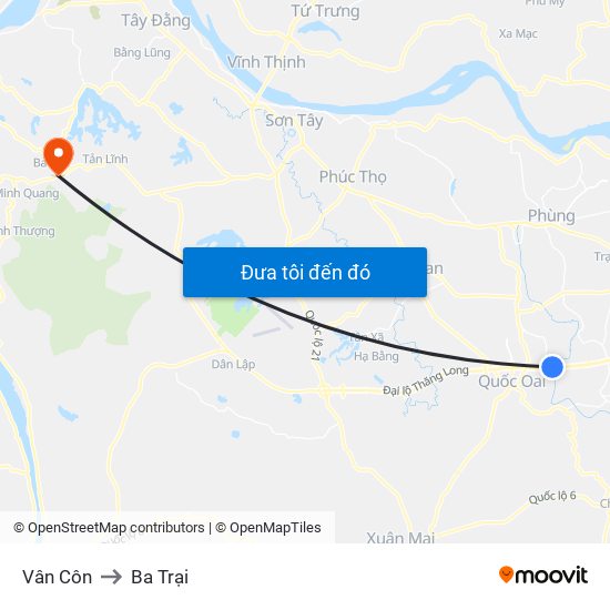 Vân Côn to Ba Trại map