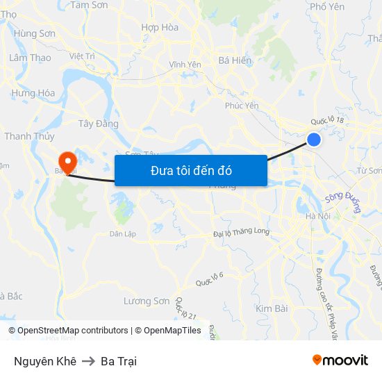 Nguyên Khê to Ba Trại map