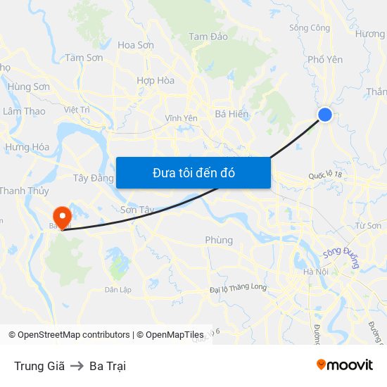 Trung Giã to Ba Trại map