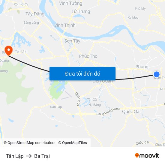 Tân Lập to Ba Trại map