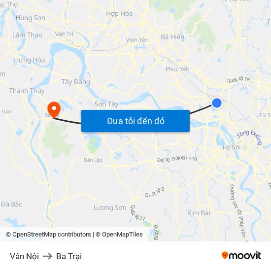 Vân Nội to Ba Trại map