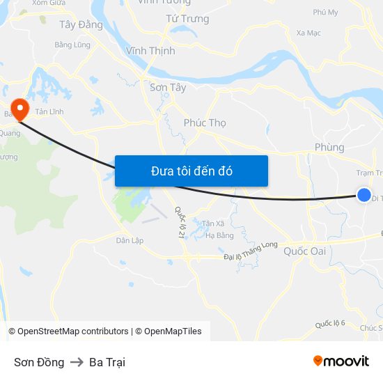 Sơn Đồng to Ba Trại map