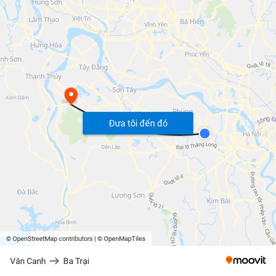 Vân Canh to Ba Trại map