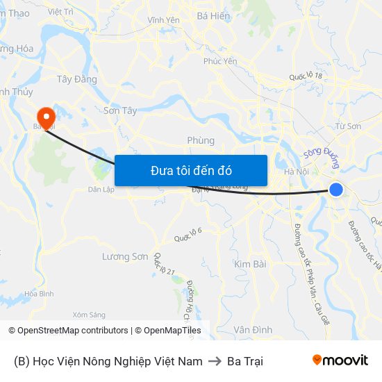 (B) Học Viện Nông Nghiệp Việt Nam to Ba Trại map