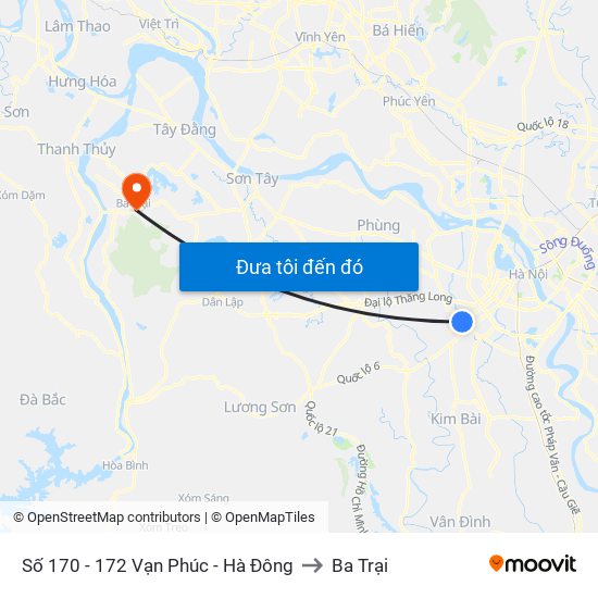 Số 170 - 172 Vạn Phúc - Hà Đông to Ba Trại map