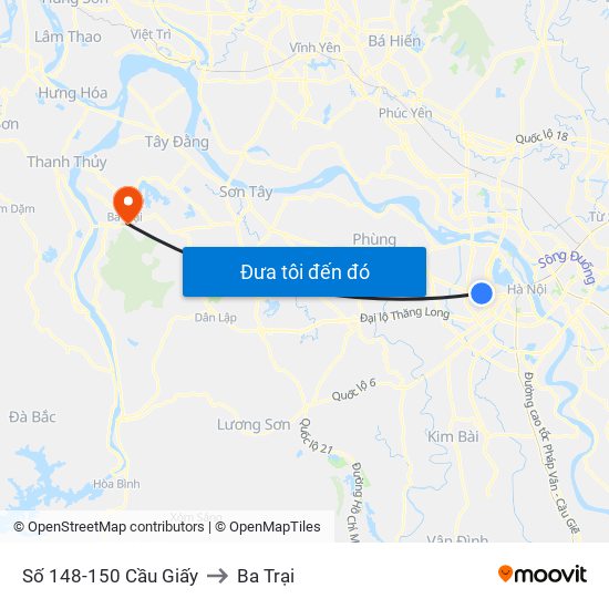 Số 148-150 Cầu Giấy to Ba Trại map