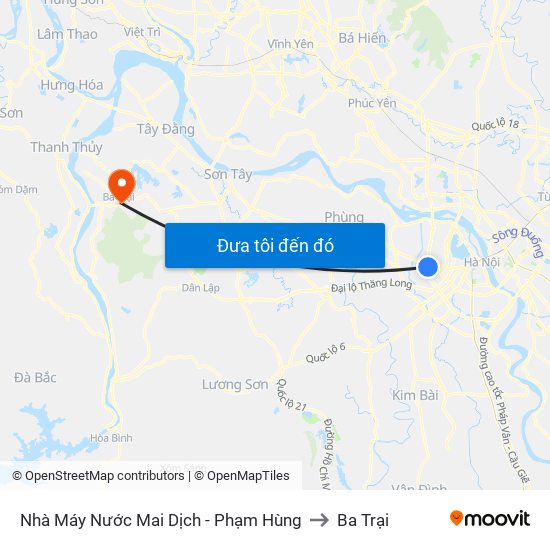 Nhà Máy Nước Mai Dịch - Phạm Hùng to Ba Trại map