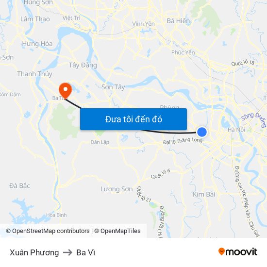 Xuân Phương to Ba Vì map