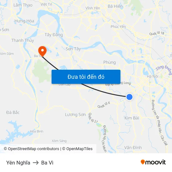Yên Nghĩa to Ba Vì map