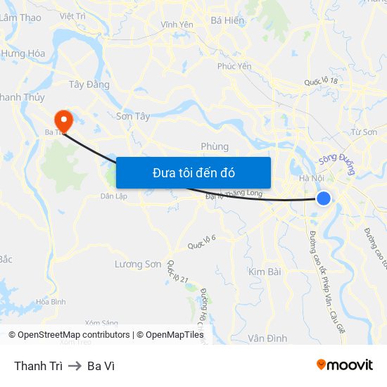 Thanh Trì to Ba Vì map