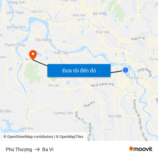Phú Thượng to Ba Vì map