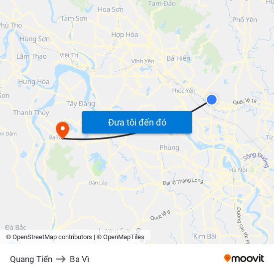 Quang Tiến to Ba Vì map