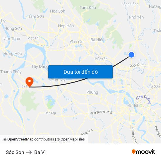 Sóc Sơn to Ba Vì map