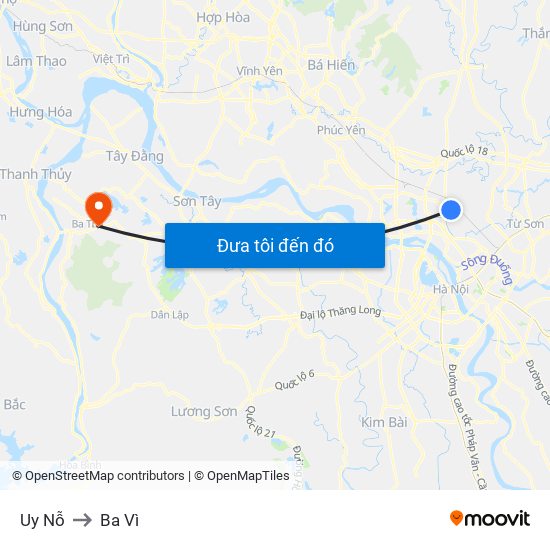 Uy Nỗ to Ba Vì map