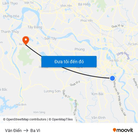 Văn Điển to Ba Vì map