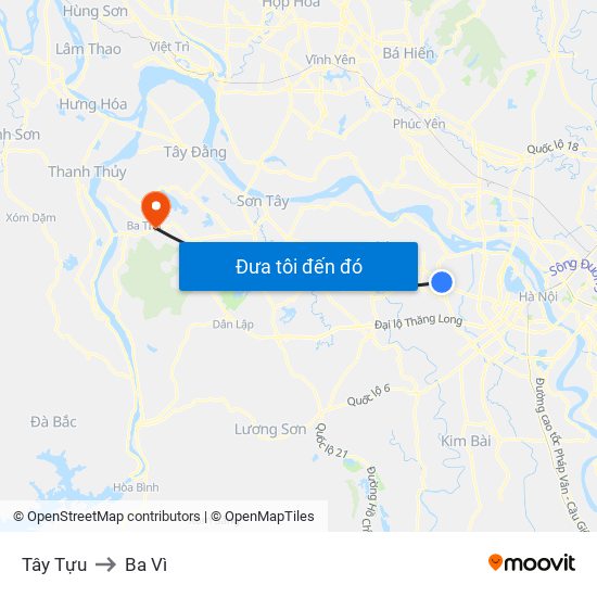 Tây Tựu to Ba Vì map