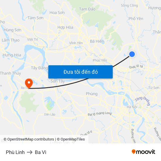 Phù Linh to Ba Vì map