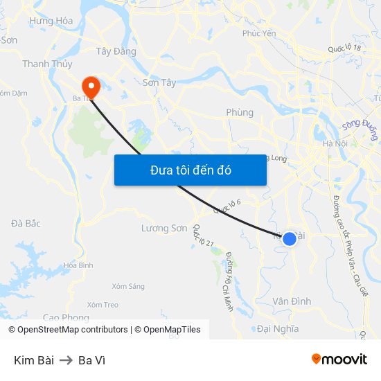 Kim Bài to Ba Vì map