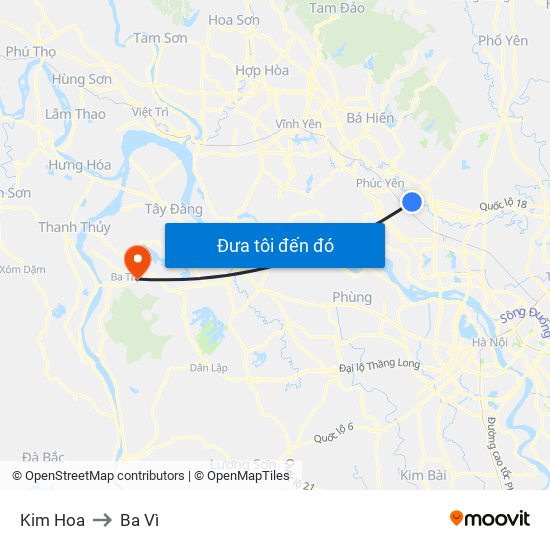 Kim Hoa to Ba Vì map