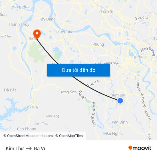 Kim Thư to Ba Vì map