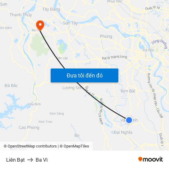 Liên Bạt to Ba Vì map