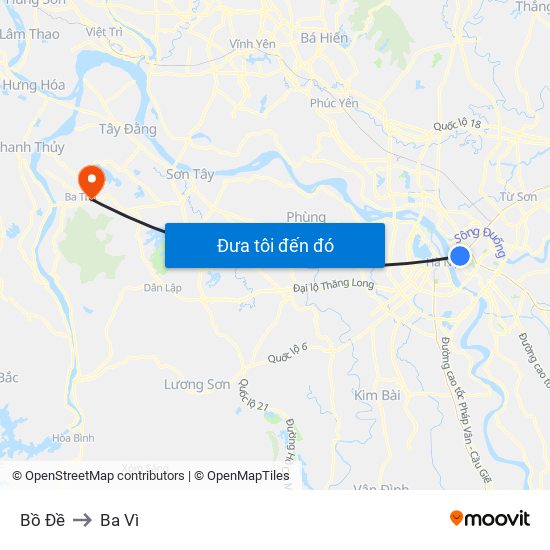 Bồ Đề to Ba Vì map