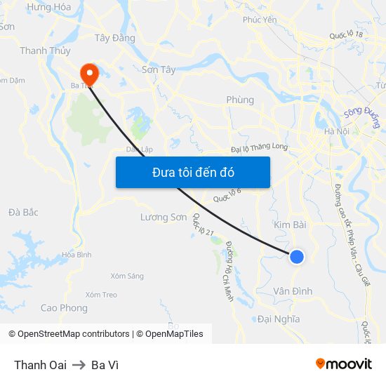Thanh Oai to Ba Vì map