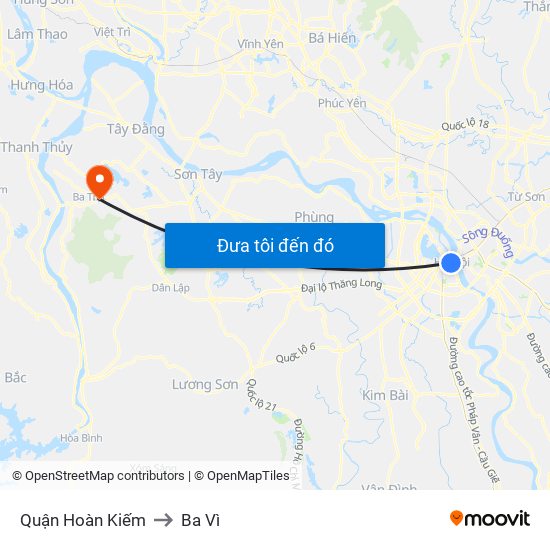 Quận Hoàn Kiếm to Ba Vì map