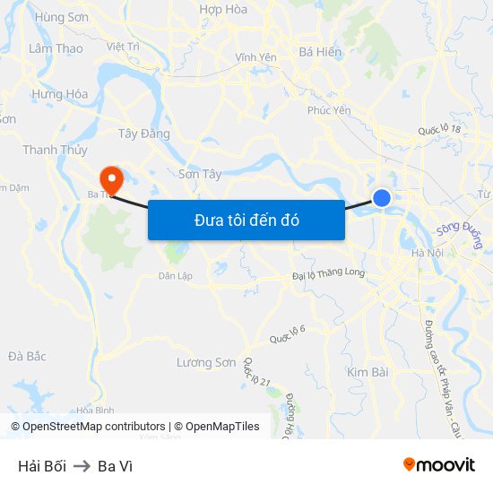 Hải Bối to Ba Vì map