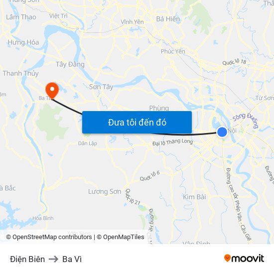 Điện Biên to Ba Vì map