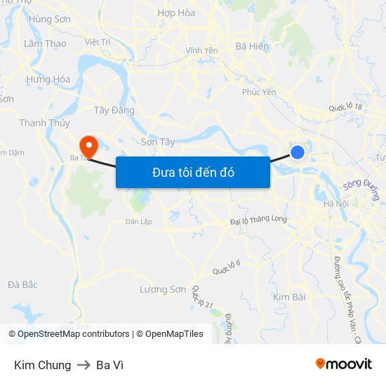 Kim Chung to Ba Vì map