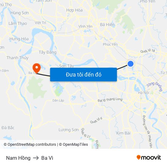 Nam Hồng to Ba Vì map