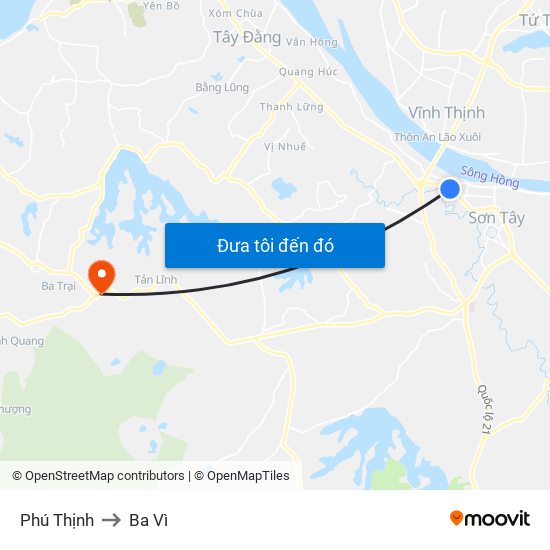 Phú Thịnh to Ba Vì map