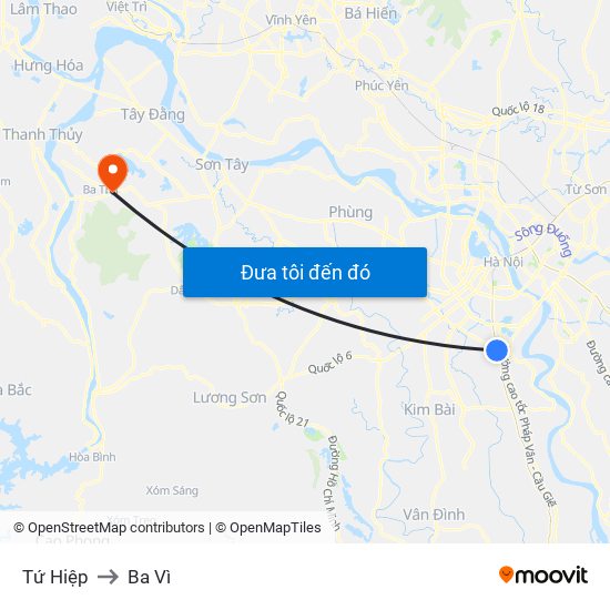 Tứ Hiệp to Ba Vì map