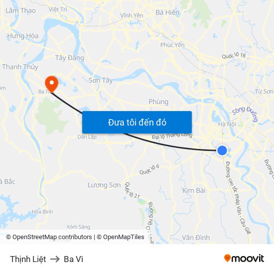 Thịnh Liệt to Ba Vì map