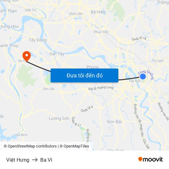 Việt Hưng to Ba Vì map