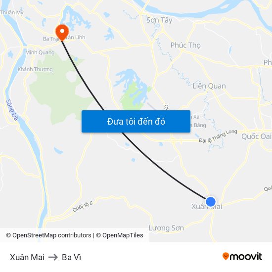 Xuân Mai to Ba Vì map