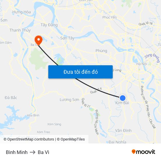 Bình Minh to Ba Vì map