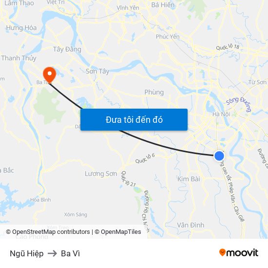 Ngũ Hiệp to Ba Vì map