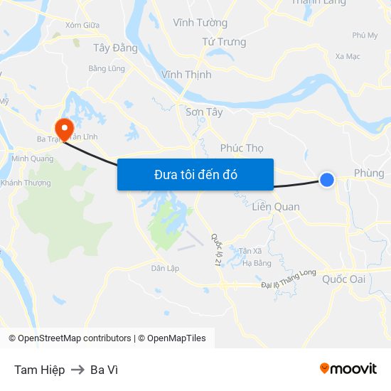 Tam Hiệp to Ba Vì map