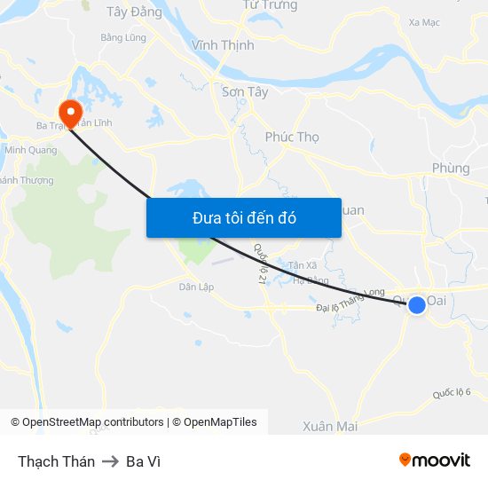 Thạch Thán to Ba Vì map