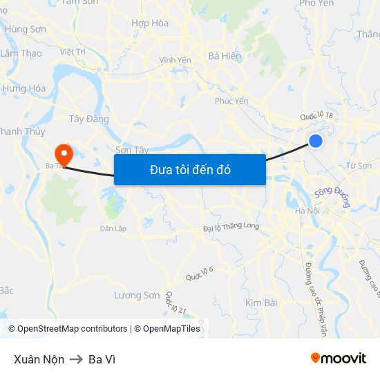 Xuân Nộn to Ba Vì map