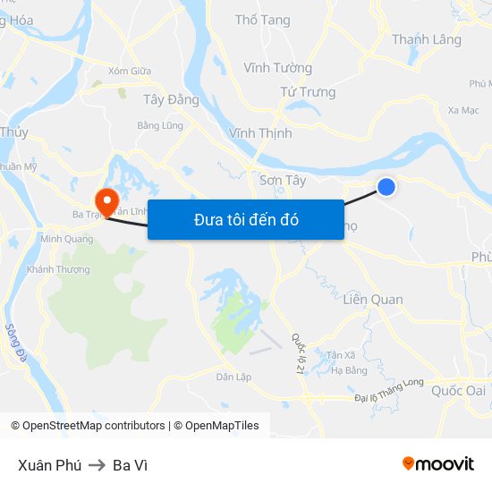 Xuân Phú to Ba Vì map