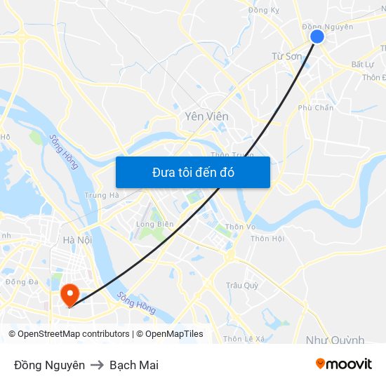 Đồng Nguyên to Bạch Mai map