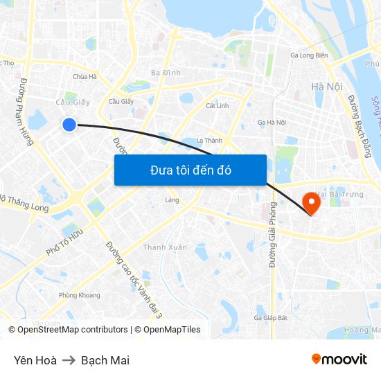 Yên Hoà to Bạch Mai map