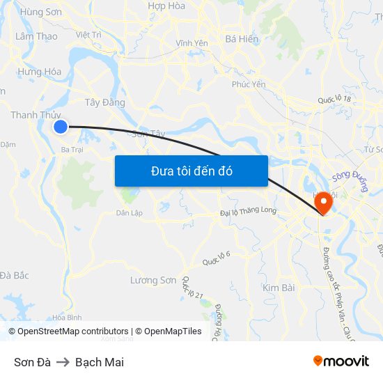 Sơn Đà to Bạch Mai map